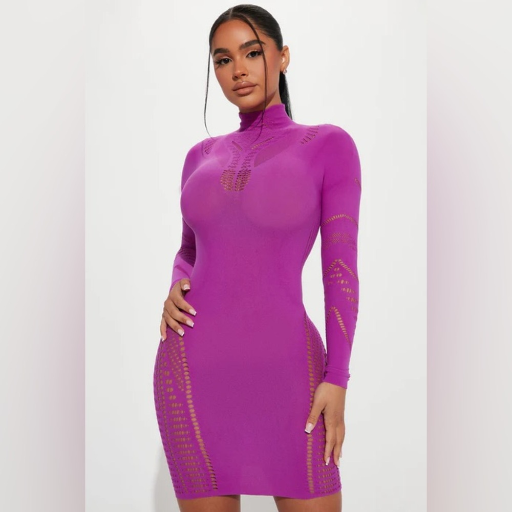 Fashion Nova Vibrant Purple Long Sleeve Dress